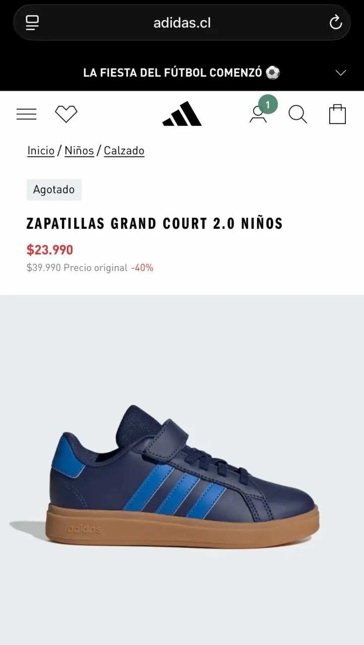Zapatillas Adidas Grand Court 2.0 Niños Azul Nro33 - 1