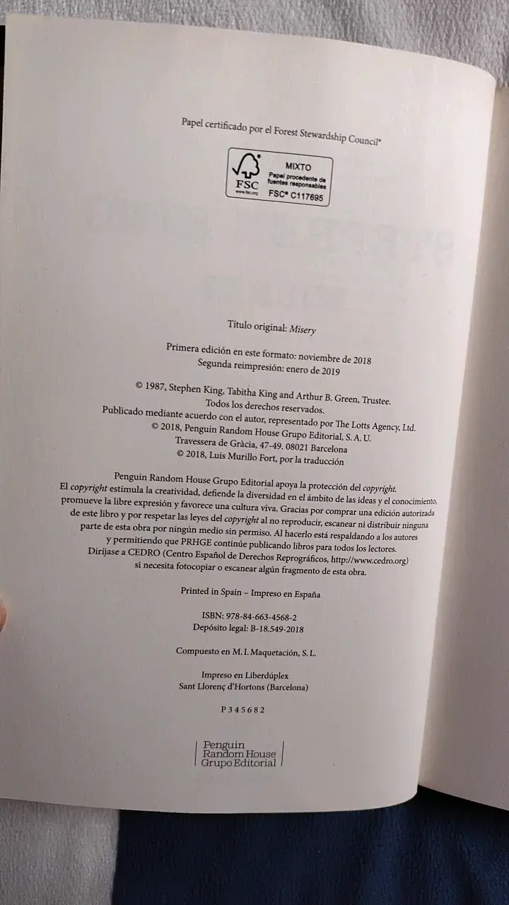 Libro Misery de Stephen King en buen estado - 4