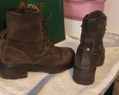 Botas de cuero marrón /verde con cierre lateral - miniatura 2