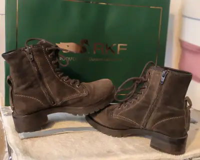 Botas de cuero marrón /verde con cierre lateral - miniatura 3