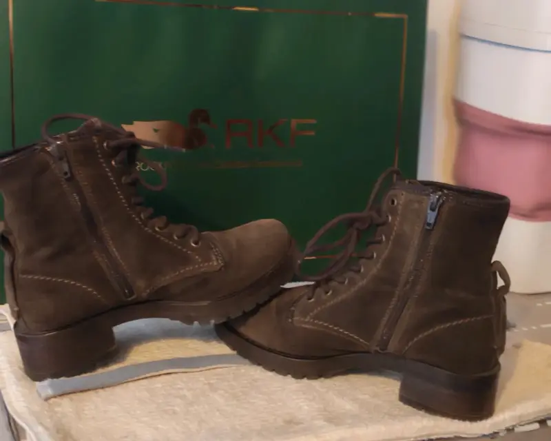 Botas de cuero marrón /verde con cierre lateral - 4