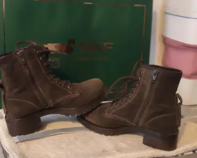 Botas de cuero marrón /verde con cierre lateral - miniatura 4