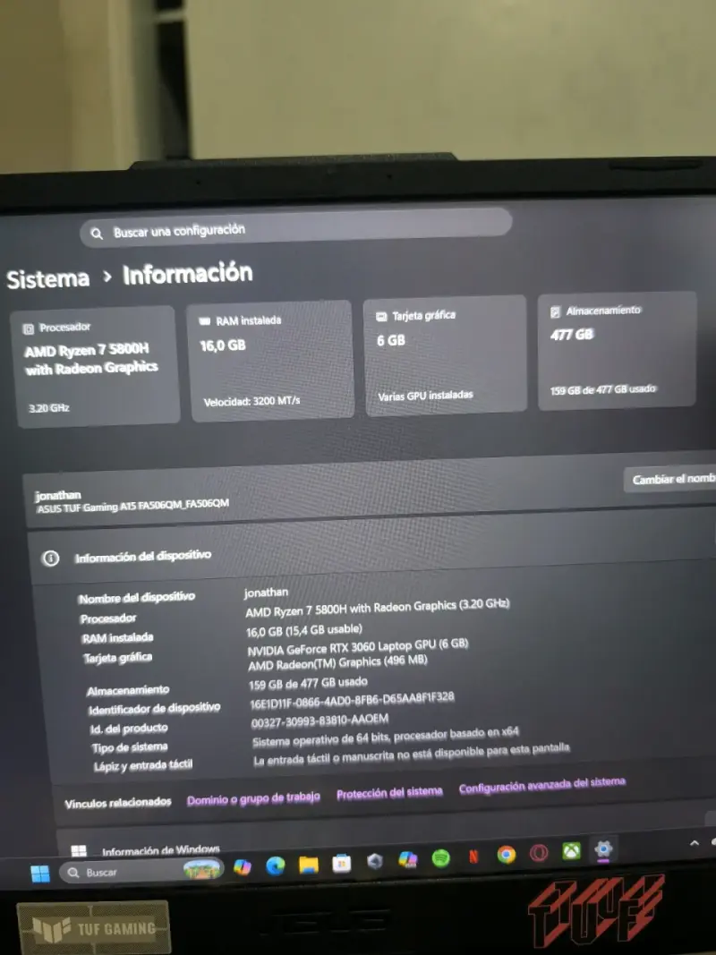 Laptop ASUS TUF Gaming A15 ryzen 7 - 5