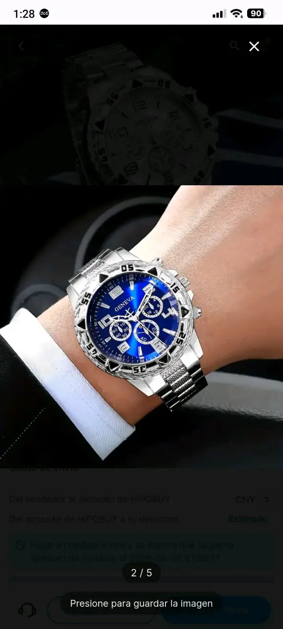Reloj Geneva de acero inoxidable dorado y azul - 1