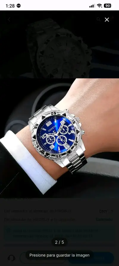 Reloj Geneva de acero inoxidable dorado y azul - miniatura 1