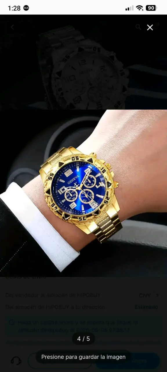 Reloj Geneva de acero inoxidable dorado y azul - 2