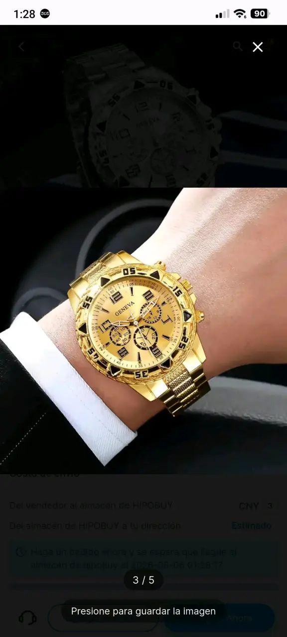 Reloj Geneva de acero inoxidable dorado y azul - 3