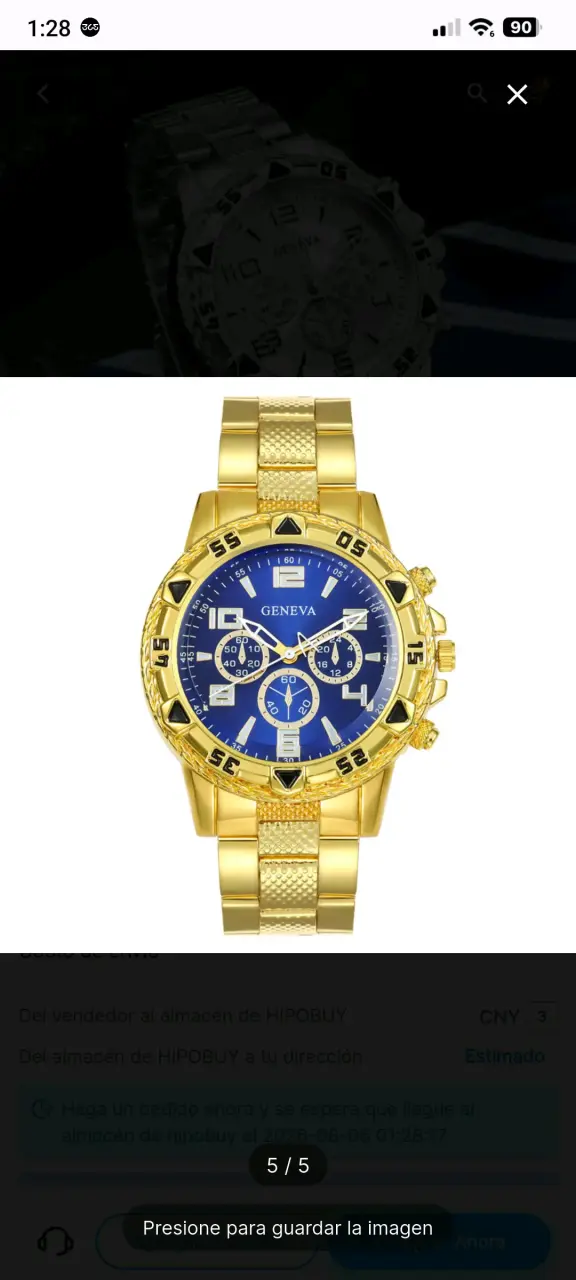 Reloj Geneva de acero inoxidable dorado y azul - 4