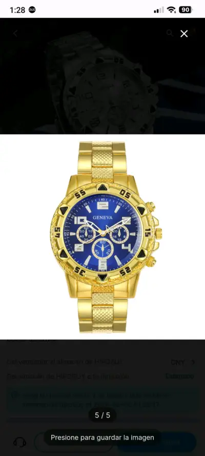 Reloj Geneva de acero inoxidable dorado y azul - miniatura 4
