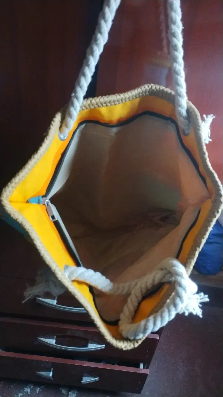 Bolso playero rayado multicolor con asas de cuerda - 2