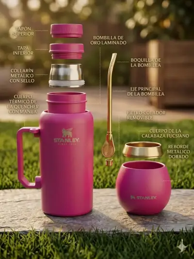 Set de Mate Stanley Rosa con Bombilla de Oro - miniatura 2