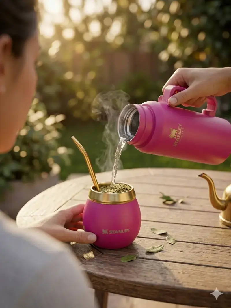 Set de Mate Stanley Rosa con Bombilla de Oro - 3