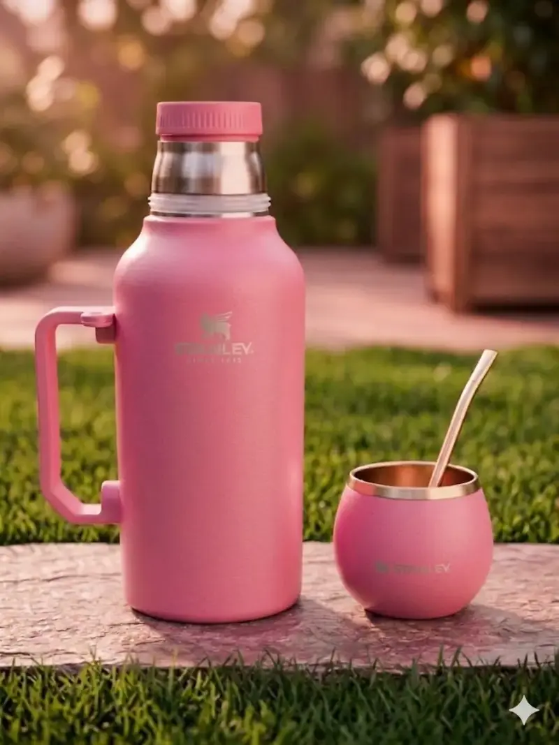 Termo y mate rosado Stanley con bombilla - 1