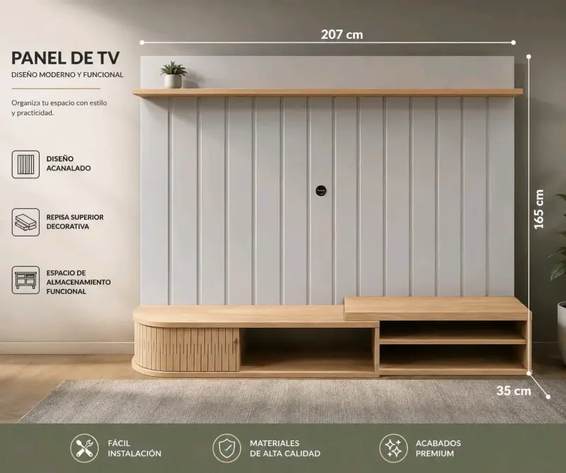 Panel de TV moderno con almacenamiento funcional - 1