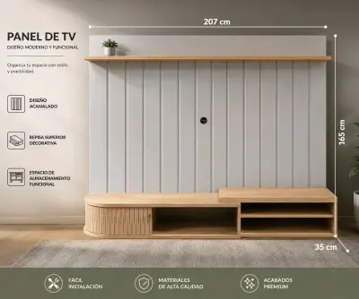 Panel de TV moderno con almacenamiento funcional - miniatura 1