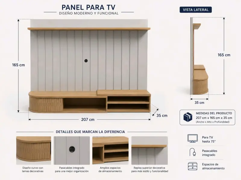 Panel de TV moderno con almacenamiento funcional - 2
