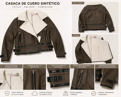 Casaca de cuero sintético con forro de sherpa - miniatura 1