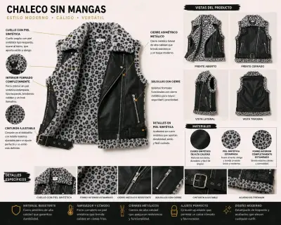 Chaleco sin mangas de cuero sintético con forro de piel - miniatura 3