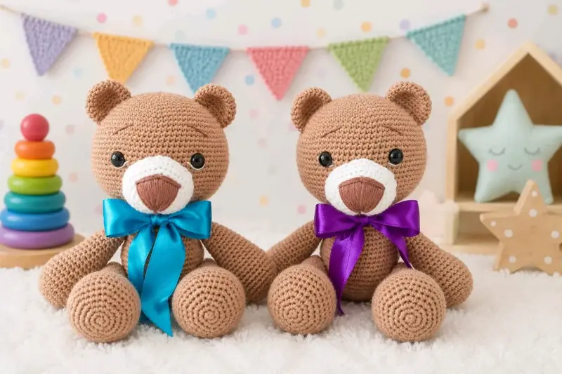 Ositos de peluche tejidos a mano con lazo