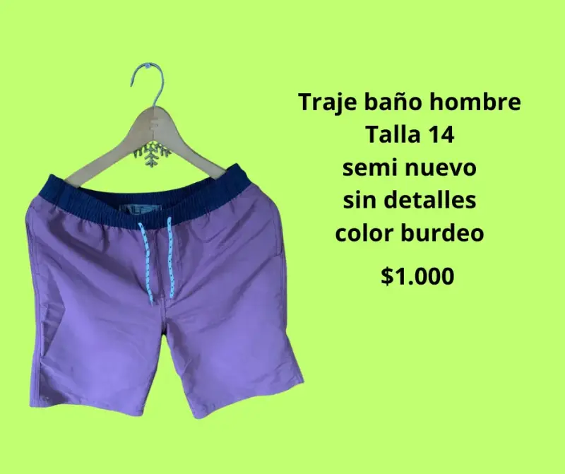 Traje de baño hombre color burdeo talla 14