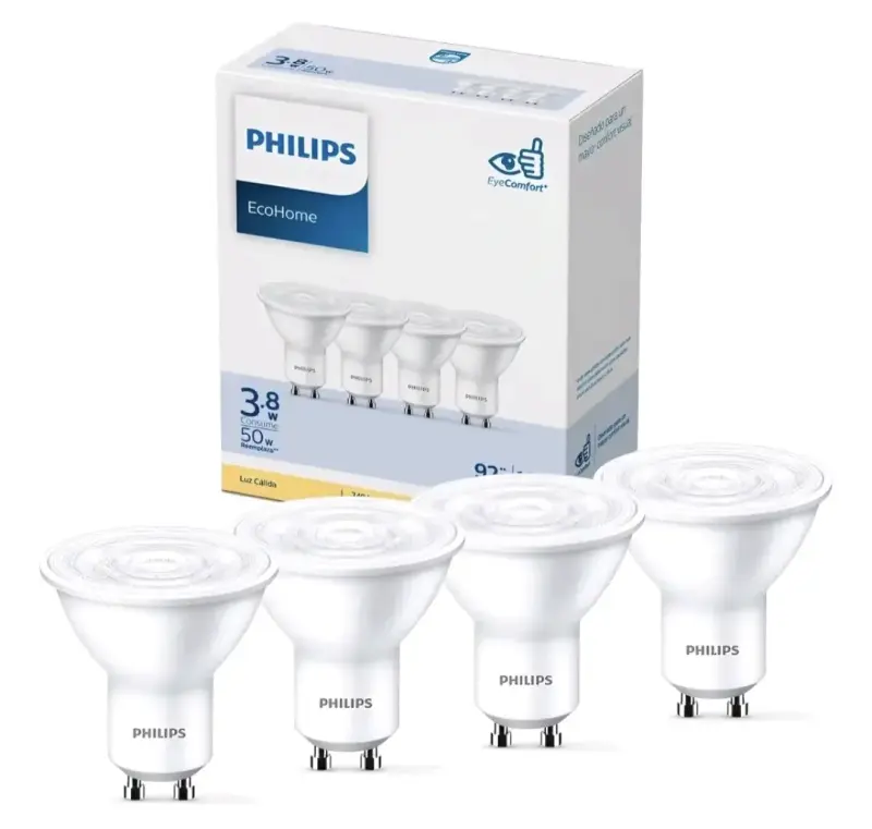 Pack de 4 ampolletas LED Philips GU10 3.8W - 2