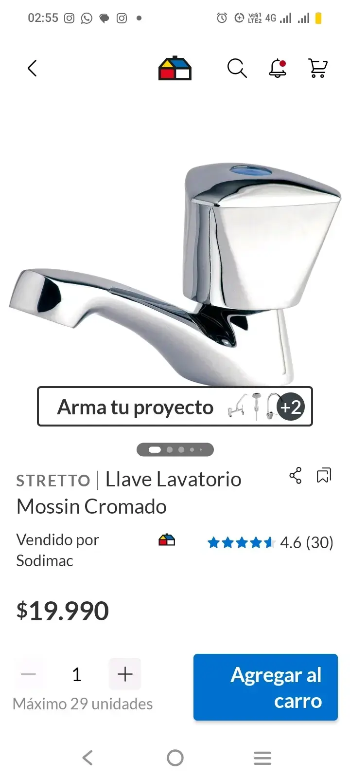 Llave Lavamanos Stretto Mossini Tévere Cromo - 2