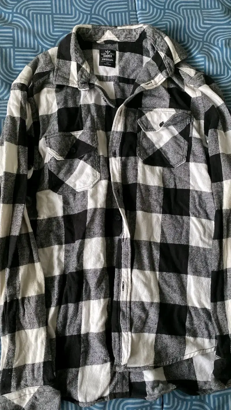 Camisa de franela a cuadros blanco y negro Index - 1