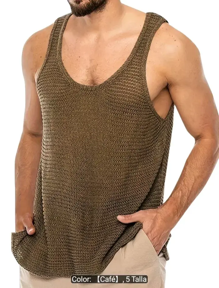 Polera muculosa de punto café para hombre talla L - 1