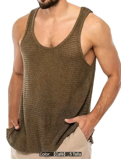 Polera muculosa  de punto café para hombre talla L - miniatura 1