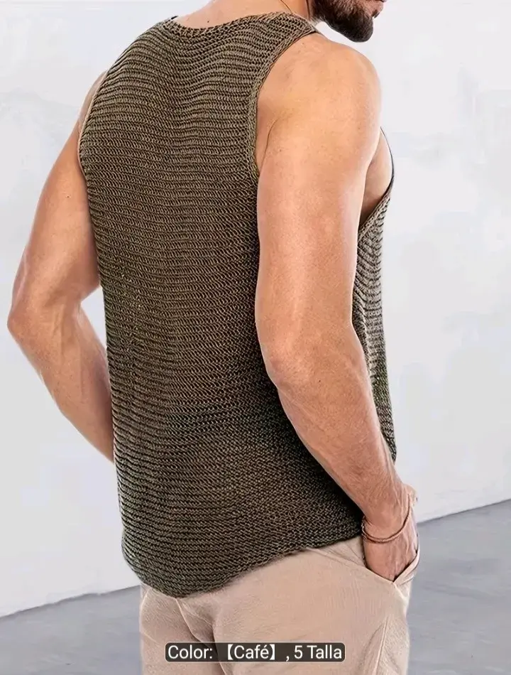 Polera muculosa de punto café para hombre talla L - 3