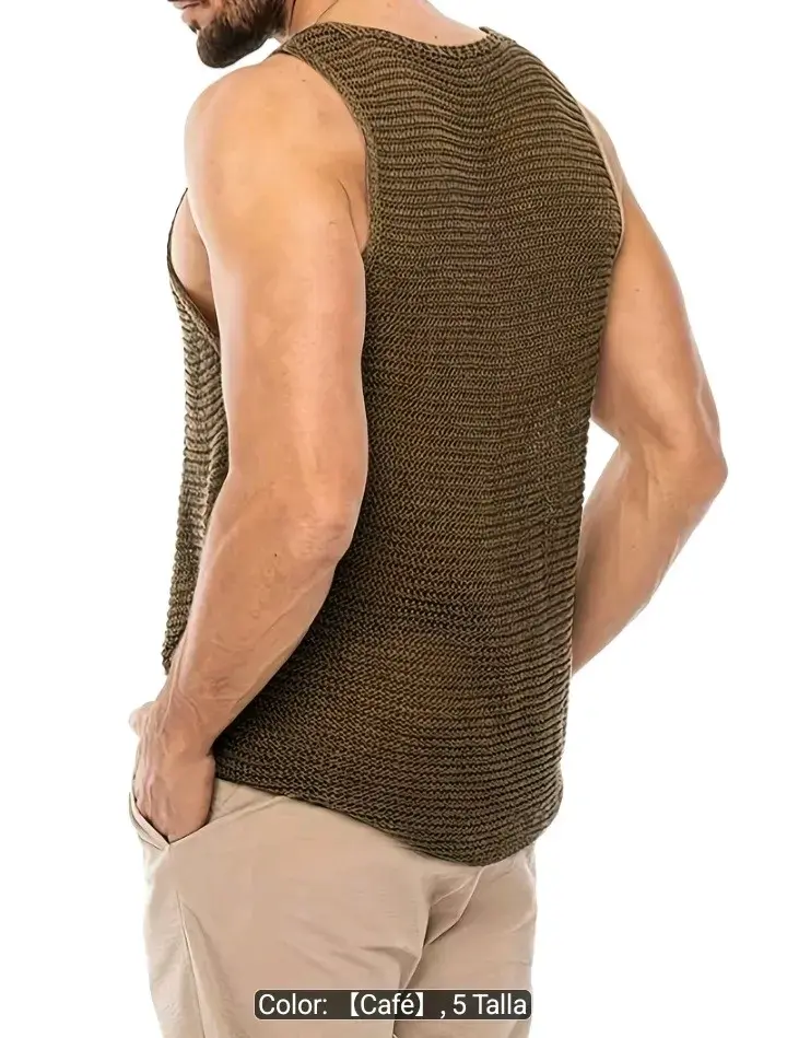 Polera muculosa de punto café para hombre talla L - 4