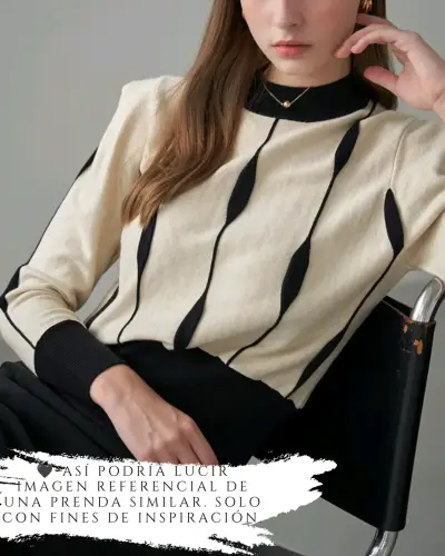 Suéter beige con diseño negro para mujer - miniatura 2