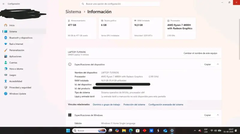 Laptop HP Omen con AMD Ryzen 7 y NVIDIA RTX - 3