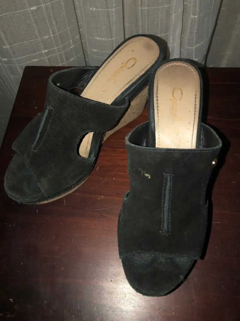 Sandalias gace de cuña negras de gamuza para mujer - 1