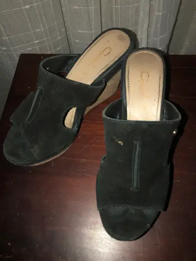 Sandalias gace de cuña negras de gamuza para mujer - miniatura 1