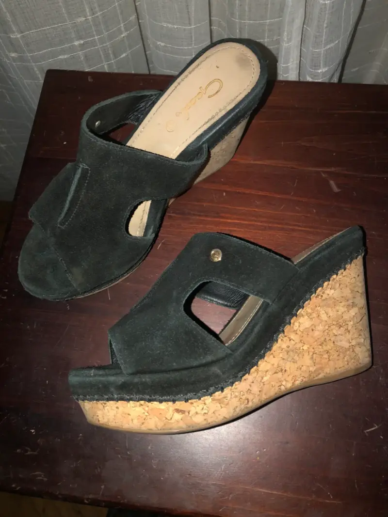 Sandalias gace de cuña negras de gamuza para mujer - 2