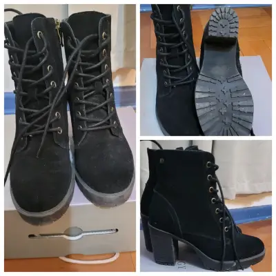 Botines negros de gamuza con taco grueso - miniatura 1