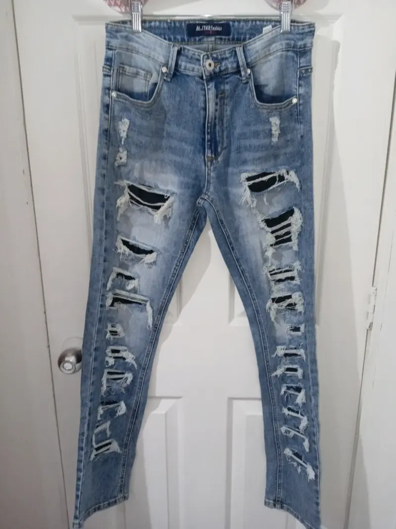 Jeans de mezclilla rasgados para hombre - 1