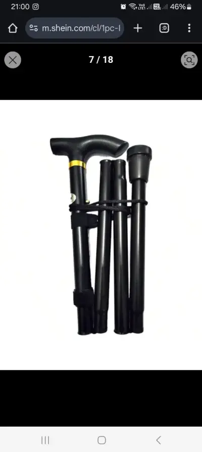Bastón plegable ajustable negro para adultos - miniatura 1