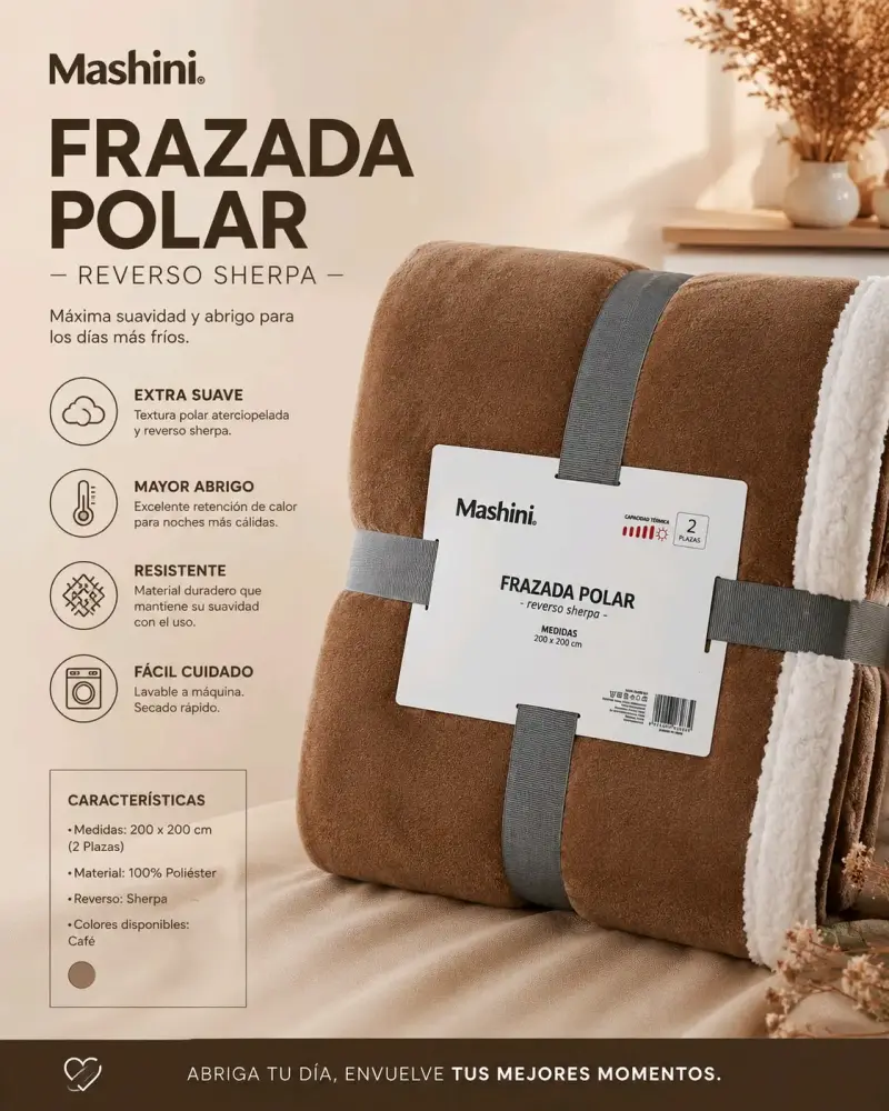 Frazada Polar Mashini Reverso Sherpa Café