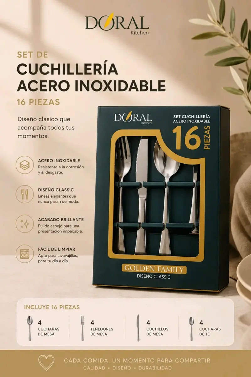 Set de Cuchillería Acero Inoxidable 16 Piezas Doral