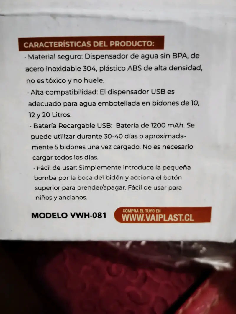 Dispensador de Agua USB Recargable VWH-081 - 3