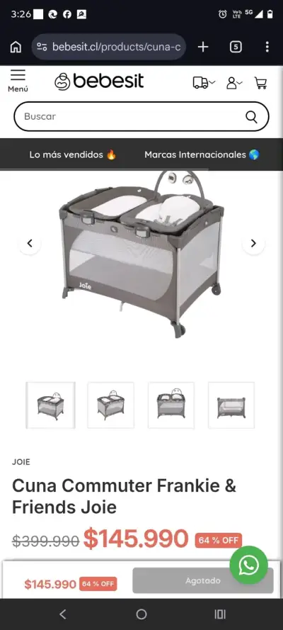 Cuna Corral Plegable Joie Gris - miniatura 6
