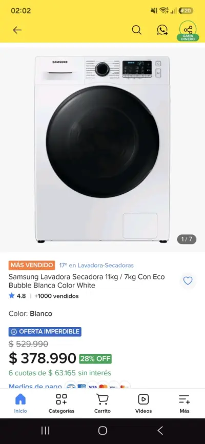 Lavadora Secadora Samsung 11kg/7kg Eco Bubble - miniatura 1
