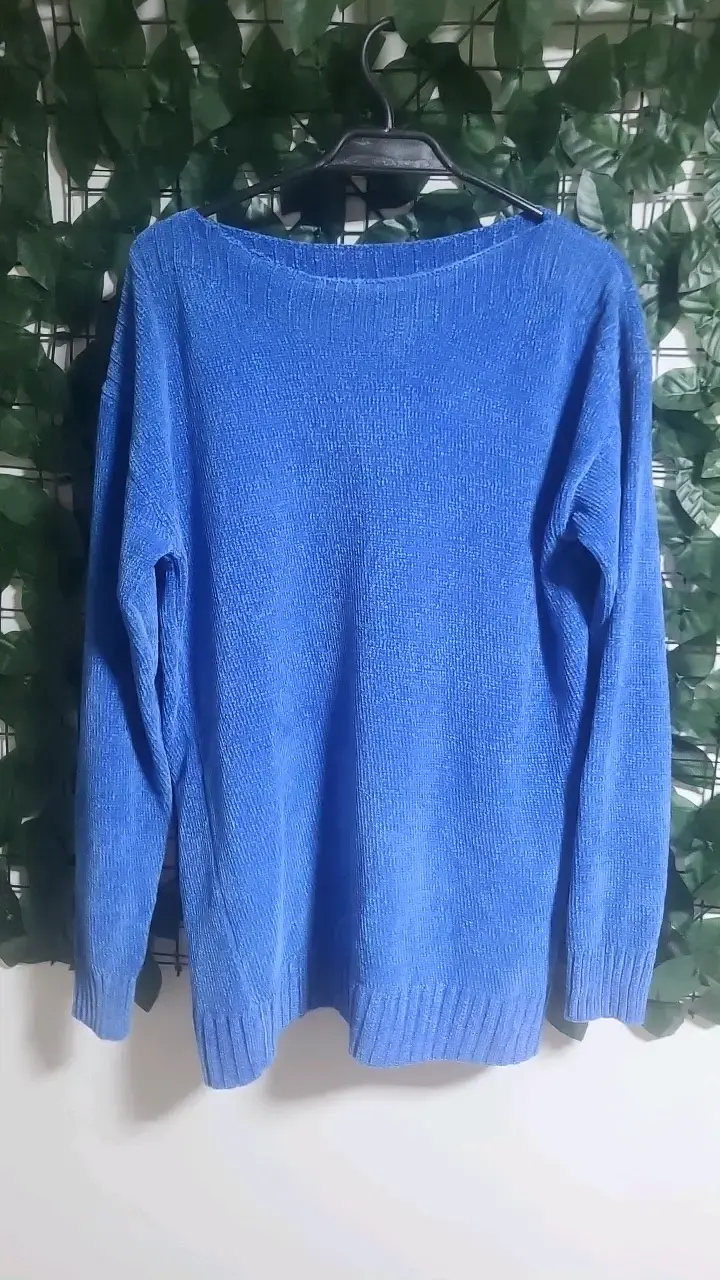 Suéter azul de punto para mujer talla M - 1