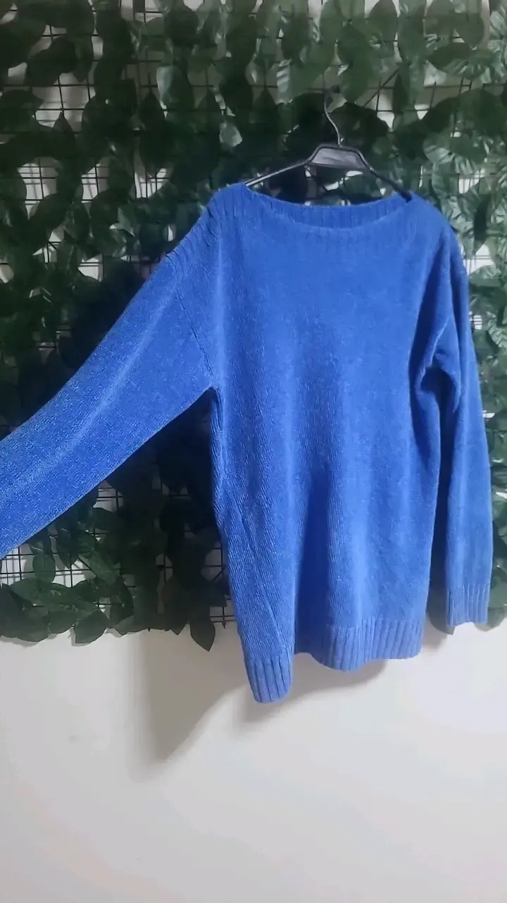 Suéter azul de punto para mujer talla M - 3