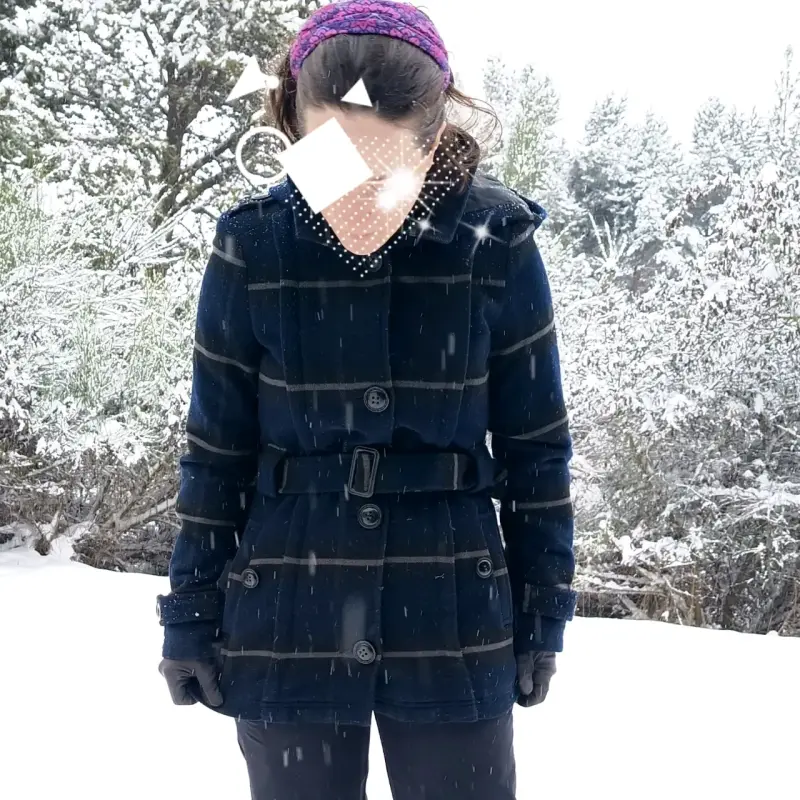 Abrigo de invierno azul con capucha para mujer - 3