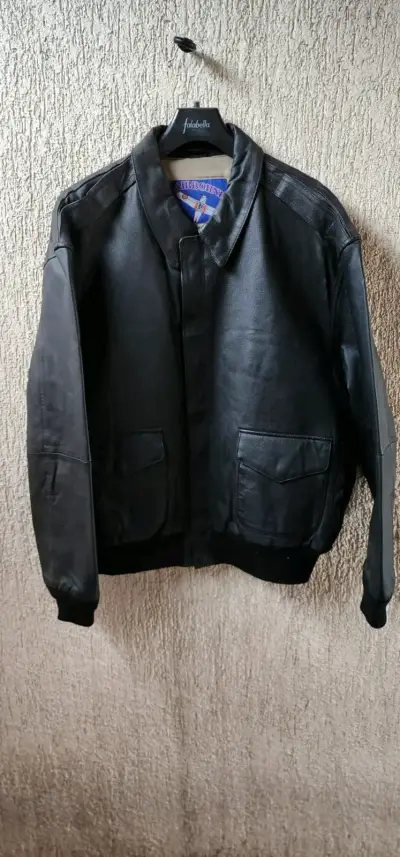 Chaqueta de cuero negra estilo aviador Airborne - miniatura 1