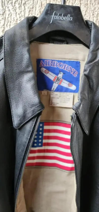 Chaqueta de cuero negra estilo aviador Airborne - miniatura 3
