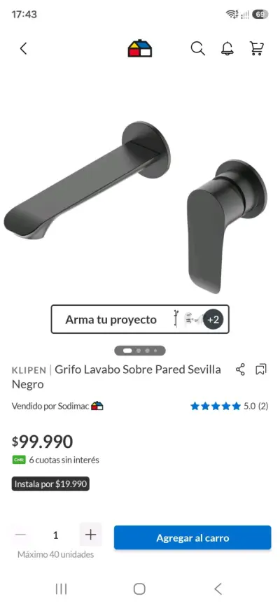 Grifo de Lavabo Negro Klipen Sevilla - miniatura 1